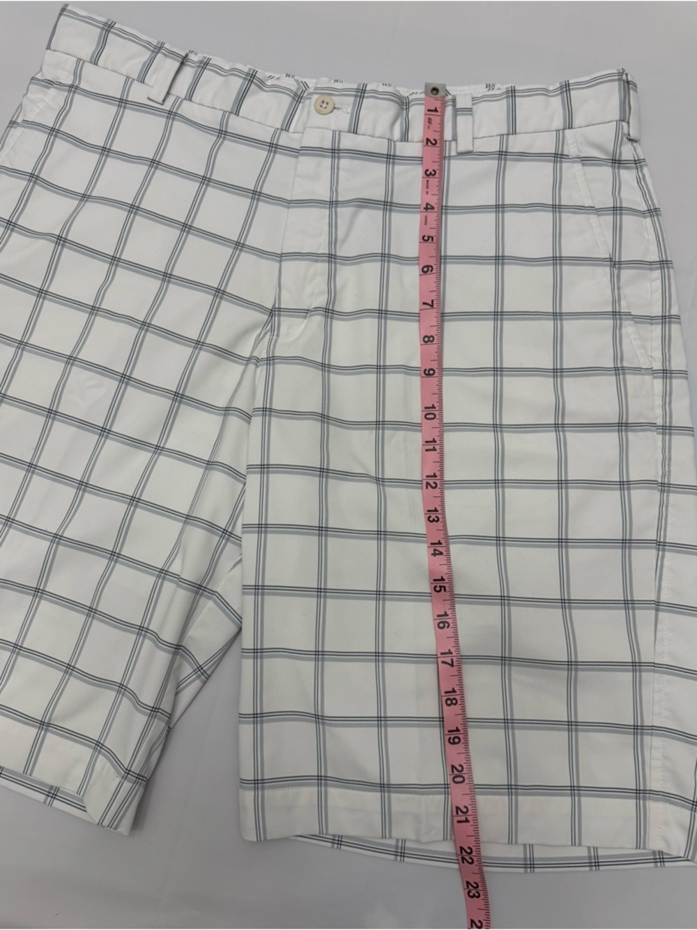 Nike Golf Dri-Fit Plaid Shorts Mens 36 White Gray Performance Stretch - Picture 3 of 13